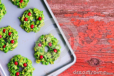 Creative colorful Xmas wreath cookies Stock Photo