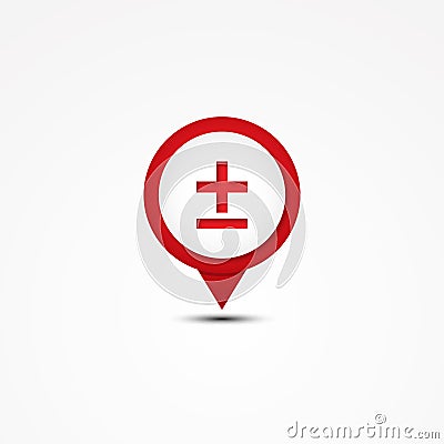 Creative combination plus or minus mathematics symbol and map pointer. Vector Illustration