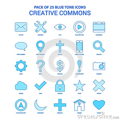 Creative Commons Blue Tone Icon Pack - 25 Icon Sets Vector Illustration