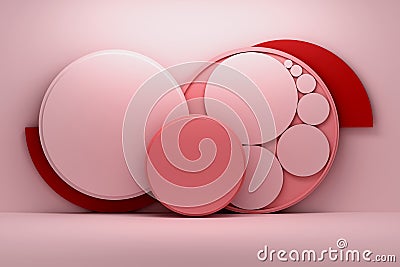 Creative composition with circles in pink red colors Cartoon Illustration