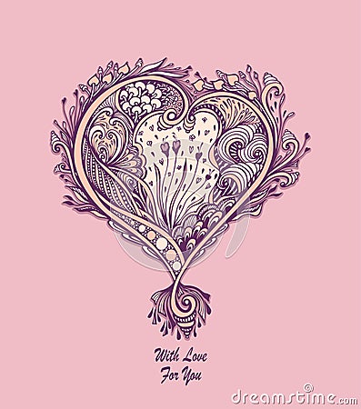 Creative composition with Zen tagle heart in vintage style in pink colors Vector Illustration