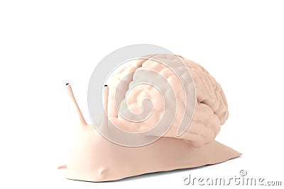 Creative concept illustration, Snail brain isolated on white background. 3D illustration Cartoon Illustration