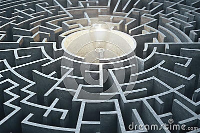 Creative concrete gray maze with lamp Stock Photo