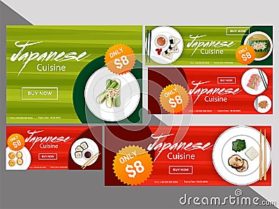Creative coupon or voucher set with delicious foods illustration Cartoon Illustration