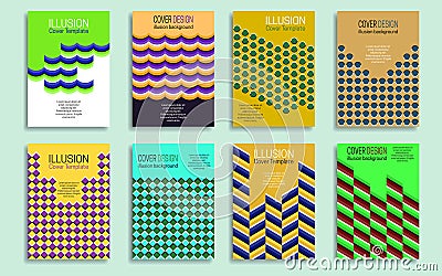 Creative covers templates with optical illusion design elements. Booklet, brochure, annual report, poster dynamic design Vector Illustration