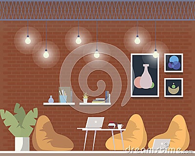 Creative Coworking Freelance Area Interior Design Vector Illustration