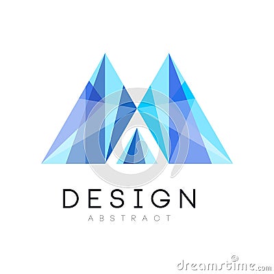 Creative crystal logo template. Abstract emblem in gradient blue color. Original vector design for business corporate Vector Illustration