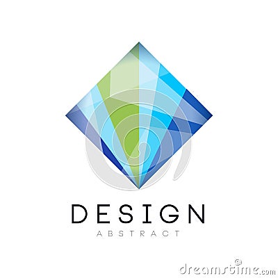 Creative crystal logo template. Diamond-shaped icon in gradient blue and green colors. Abstract vector design for Vector Illustration