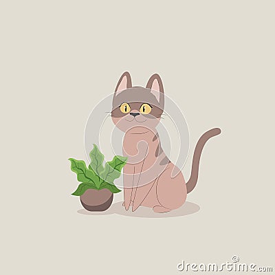 Creative cute cat sitting in front of grass Vector Illustration