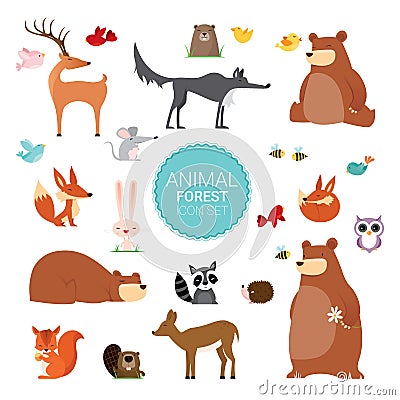 Creative Cute Wild Forest Animals vector illustrations Vector Illustration