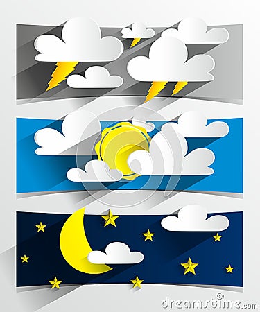 Creative 3D Cartoon Weather Banners Vector Illustration