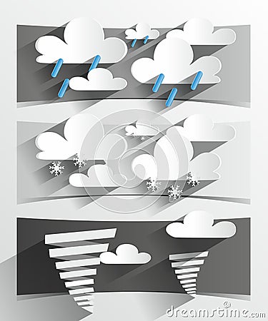 Creative 3D Cartoon Weather Banners Vector Illustration