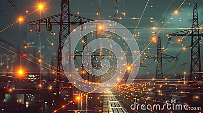 Creative depiction of AI algorithms optimizing energy distribution grids Stock Photo