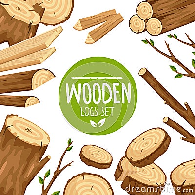 Poster design with set of wooden logs Stock Photo