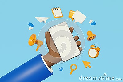 Creative design composition collage 3d illustration smartphone touchscreen busy multitask gadget isolated on blue color Cartoon Illustration