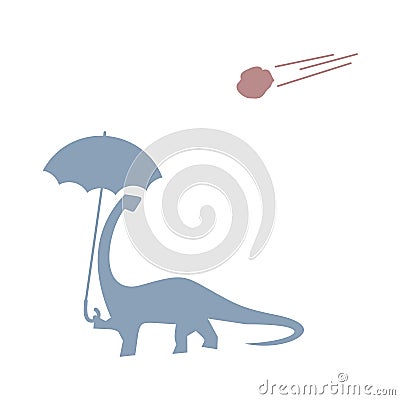 Dinosaur with umbrella and meteor falling Vector Illustration