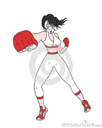 Design of fighting woman draw Vector Illustration