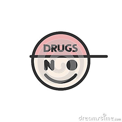No drugs flat round symbol flat Vector Illustration