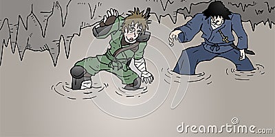 Two characters in mystery cavern Vector Illustration