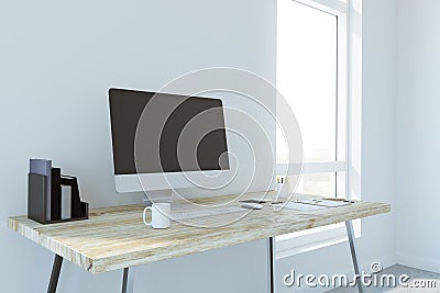 Creative designer desk with empty computer Stock Photo