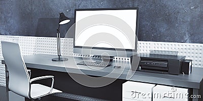 Creative designer desk with empty computer Stock Photo