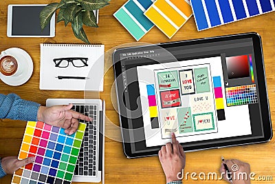 Creative Designer Graphic designer at work. Color swatch sample Stock Photo