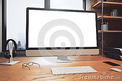Creative desk with blank white computer Editorial Stock Photo