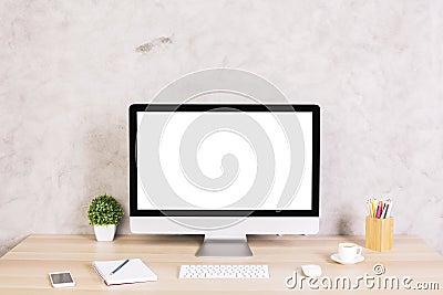 Creative desktop with computer screen Stock Photo