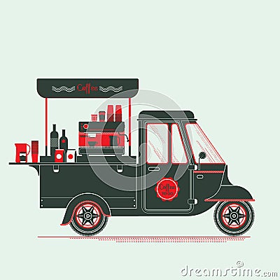 Creative detailed vector coffee street truck, three colours Vector Illustration