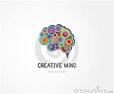 Creative, digital abstract colorful icon of human brain, mind, symbol Vector Illustration