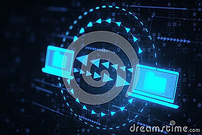 Creative digital data transfer and exchange folders on dark wallpaper. Backup data, virtual document storage or loading on cloud Stock Photo