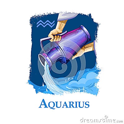 Creative digital illustration of astrological sign Aquarius. Eleventh of twelve signs in zodiac. Horoscope air element Cartoon Illustration