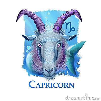 Creative digital illustration of astrological sign Capricorn. Tenth of twelve signs in zodiac. Horoscope earth element Cartoon Illustration