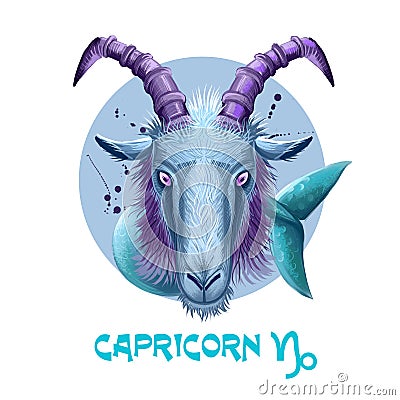 Creative digital illustration of astrological sign Capricorn. Tenth of twelve signs in zodiac. Horoscope earth element. Logo sign Cartoon Illustration