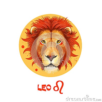 Creative digital illustration of astrological sign Leo. Fifth of twelve signs in zodiac. Horoscope fire element. Logo sign with Cartoon Illustration