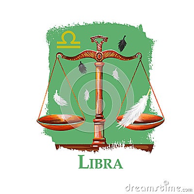 Creative digital illustration of astrological sign Libra. Seventh of twelve signs in zodiac. Horoscope air element. Logo Cartoon Illustration