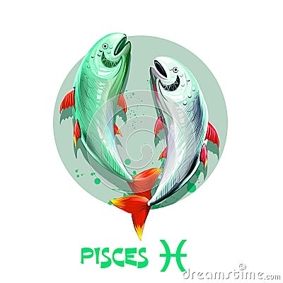 Creative digital illustration of astrological sign Pisces. Twelfth of twelve signs in zodiac. Horoscope water element. Logo sign Cartoon Illustration