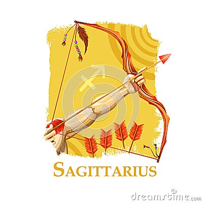 Creative digital illustration of astrological sign Sagittarius. Ninth of twelve signs in zodiac. Horoscope fire element Cartoon Illustration