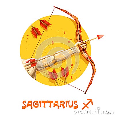 Creative digital illustration of astrological sign Sagittarius. Ninth of twelve signs in zodiac. Horoscope fire element. Logo sign Cartoon Illustration