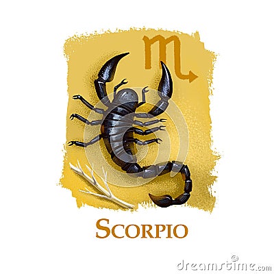 Creative digital illustration of astrological sign Scorpio. Eighth of twelve signs in zodiac. Horoscope water element Cartoon Illustration