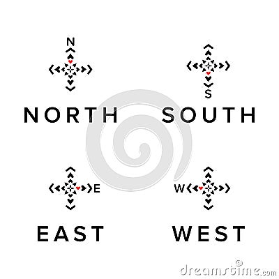 Creative direction logos set. North, south, east, west symbols. Black template icons isolated Vector Illustration