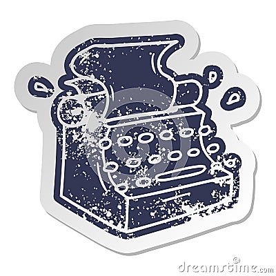 A creative distressed old sticker of old school typewriter Vector Illustration