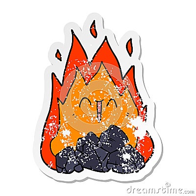 A creative distressed sticker of a cartoon blazing coal fire Vector Illustration