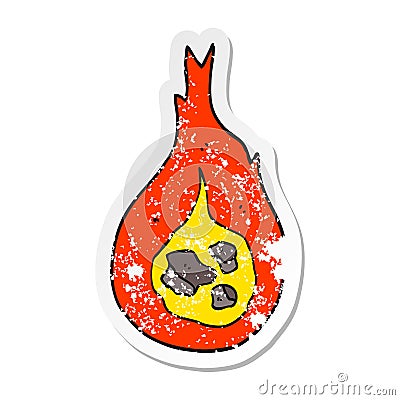 A creative distressed sticker of a cartoon fireball Vector Illustration