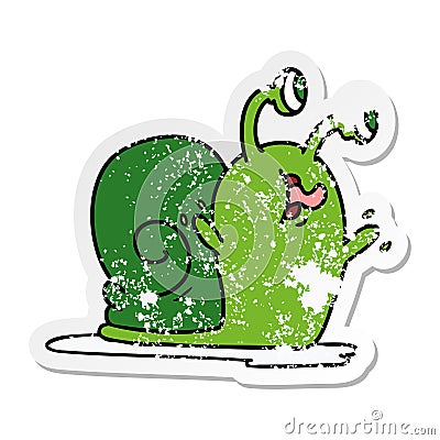 A creative distressed sticker cartoon of a slimy snail Vector Illustration