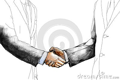 Creative drawing sketch of two businessman shaking hand each other Stock Photo