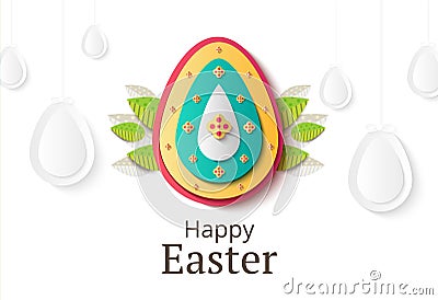 Creative Easter background. Abstract egg festive decoration. Vector holiday layout for poster, flyer or newsletter. Paper shapes Vector Illustration