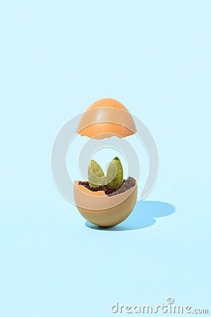 Creative easter egg minimal with abstract bunny ears. Trendy sunshine light with harsh shadow. Spring, happy easter minimal Stock Photo