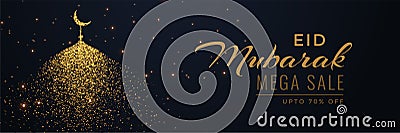 Creative eid sale banner header with sparkle mosque Vector Illustration