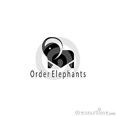 Creative elephant logo and envelope, message, black, vector design template Vector Illustration